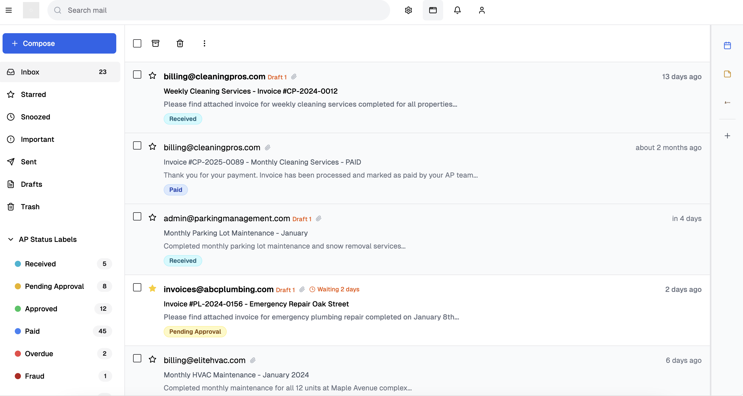 Email Interface with AP Status Labels